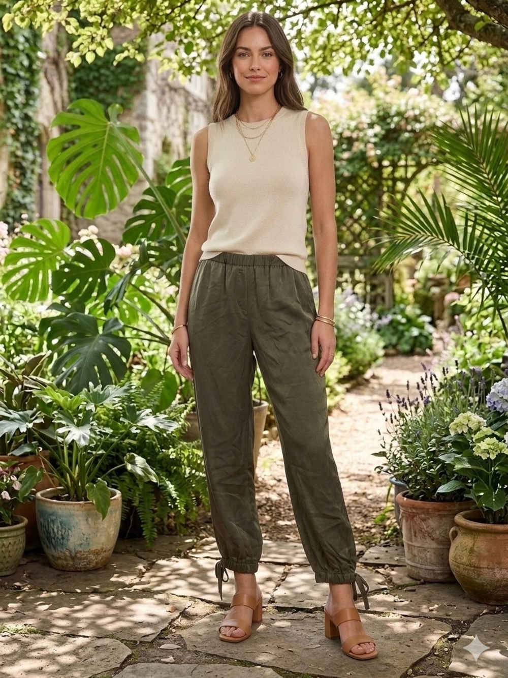Trina Turk Olive Drawstring Ankle Joggers